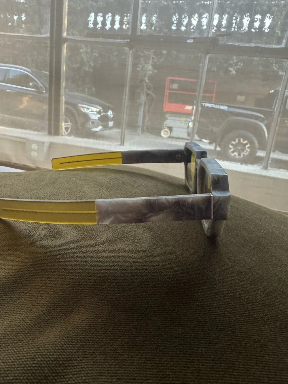Marble-Effect Gray Sunglass Frame with Yellow Lenses - Home Accents